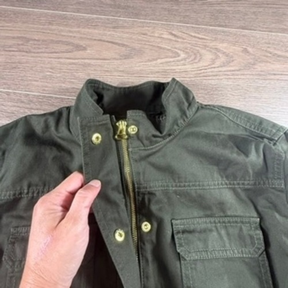 Talbots Women's Field Utility Jacket Olive Green Pockets 14W Fall Chore Canvas - Picture 13 of 16